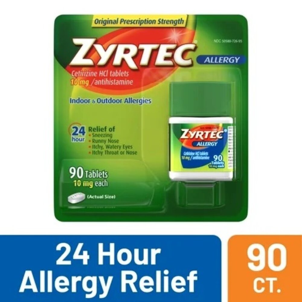 Zyrtec 24 Hour Allergy Relief Tablets with 10 mg Cetirizine, 90 Ct, Exp 3/2027